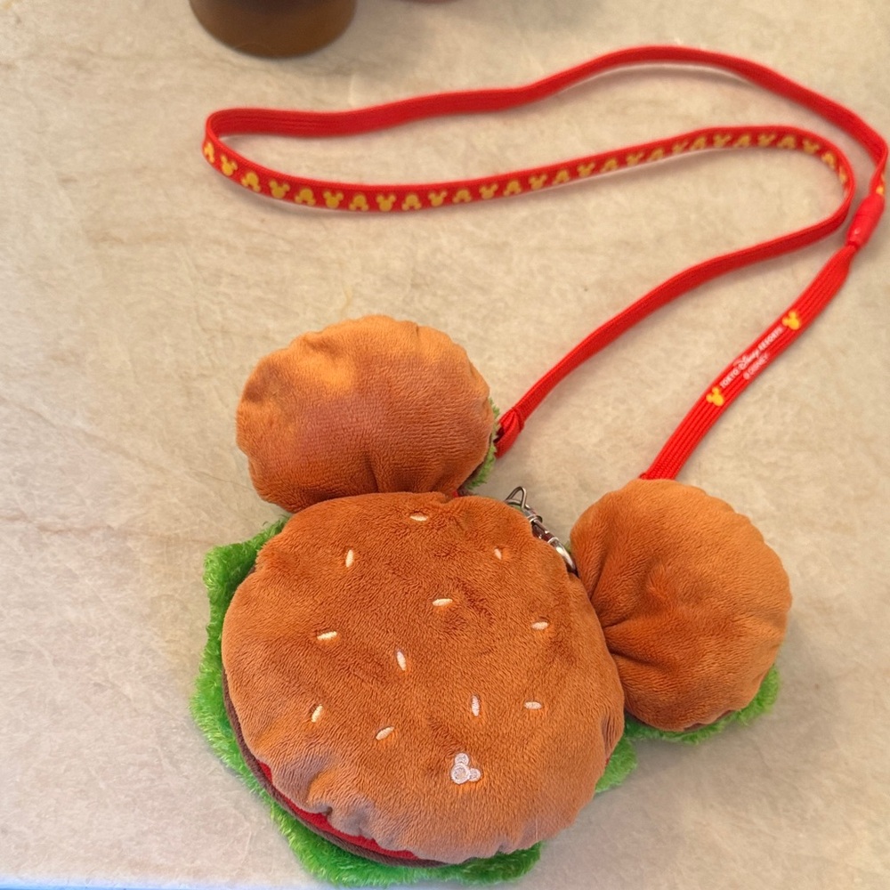 Disney Plush Burger Mini Bag with Red Strap from Tokyo Disney RARE